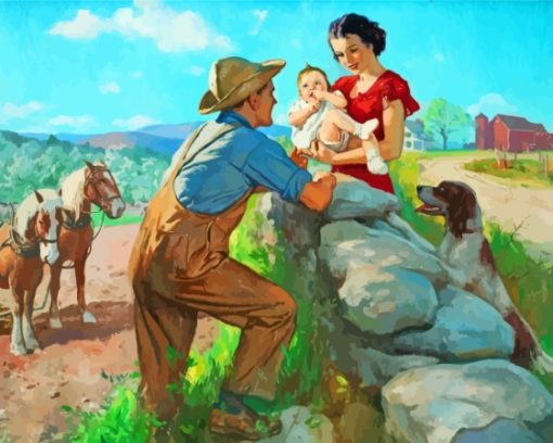 Family In Farm Diamond Paintings