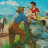 Family In Farm Diamond Paintings