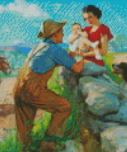 Family In Farm Diamond Paintings