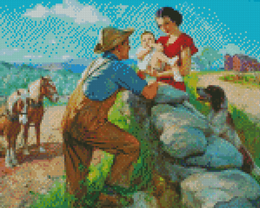 Family In Farm Diamond Paintings