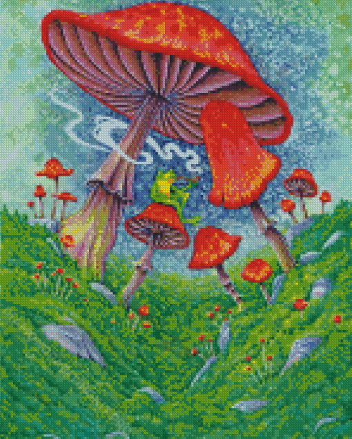 Frog And Mushrooms Diamond Paintings