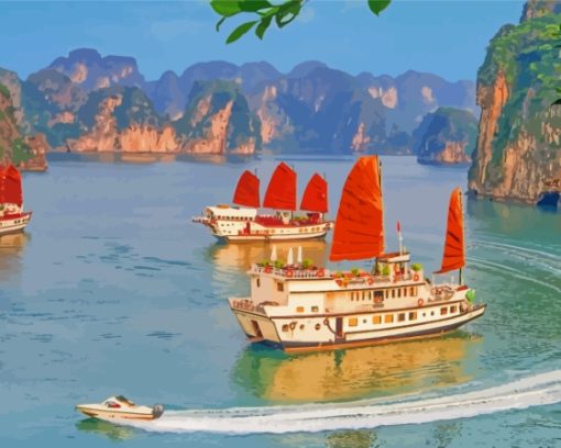 Ha Long Bay Vietnam Boats Diamond Paintings