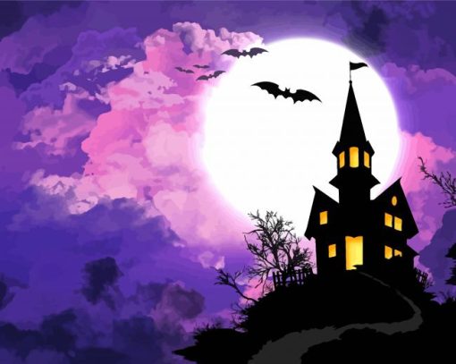 Halloween Purple Silhouette Diamond Paintings