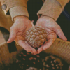 Hands Holding Pinecone Diamond Paintings