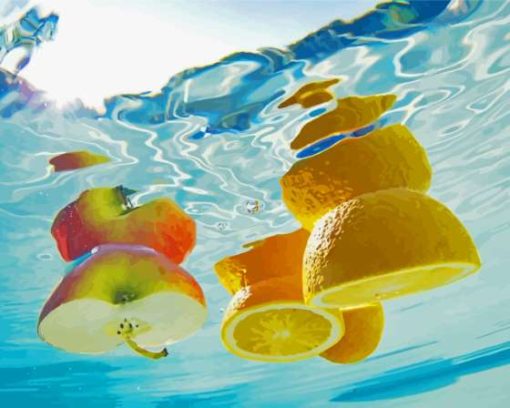 Lemon And Apple Fruits In Pool Diamond Paintings