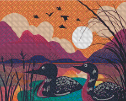 Loons On Lake Illustration Diamond Paintings