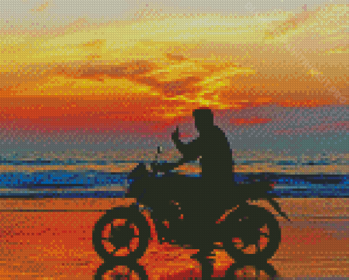 Motorcycle In Sunset Beach Diamond Paintings