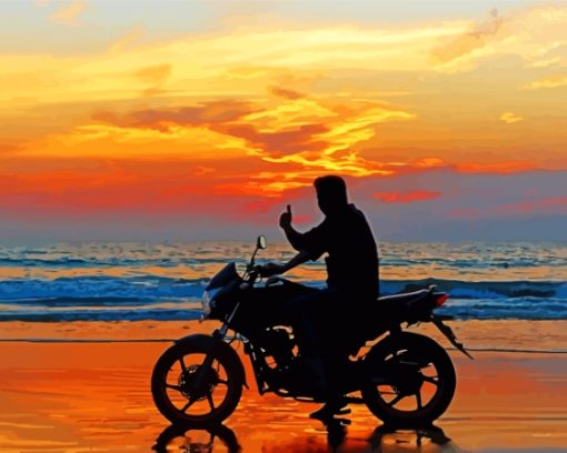 Motorcycle In Sunset Beach Diamond Paintings