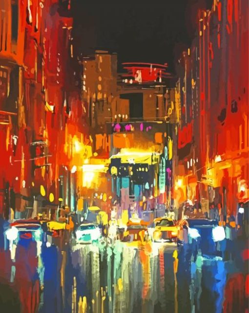 Rainy City At Night Abstract Diamond Paintings