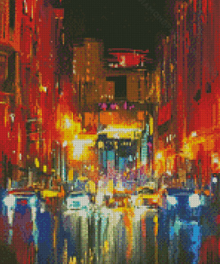 Rainy City At Night Abstract Diamond Paintings