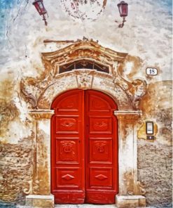 Red Old Italian Door Diamond Paintings