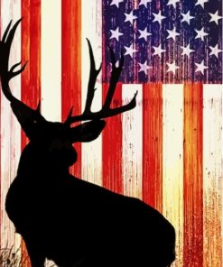 Silhouette Deer With Flag Diamond Paintings