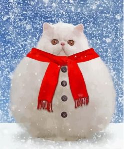 Snowman Cat With Scarf Diamond Paintings