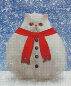 Snowman Cat With Scarf Diamond Paintings