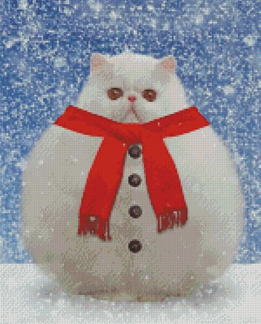 Snowman Cat With Scarf Diamond Paintings