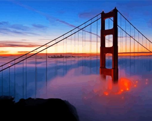 Golden Gate Bridge In Fog At Sunset Diamond Paintings