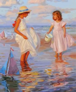 Two Girls On Beach Diamond Paintings