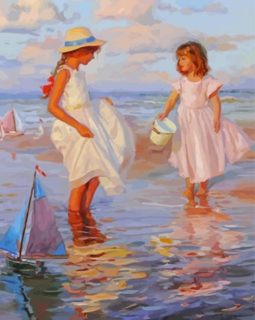 Two Girls On Beach Diamond Paintings