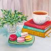 Vintage Books With Tea Cup And Macarons Diamond Paintings
