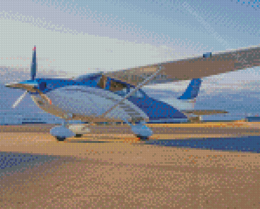 White And Blue Cessna 182 Airplane Diamond Paintings