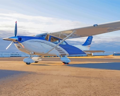 White And Blue Cessna 182 Airplane Diamond Paintings