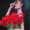 Woman And Red Roses Diamond Paintings