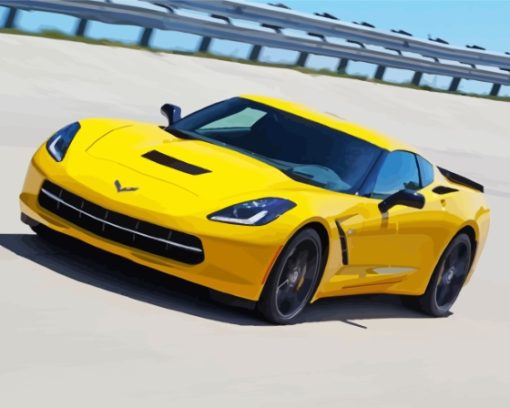 Yellow Chevrolt Corvette Car Diamond Paintings