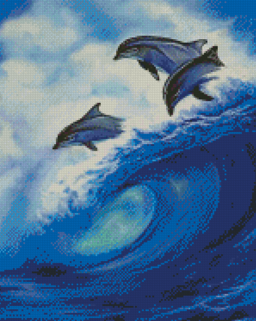 Aesthetic Dolphin In Waves Diamond Paintings