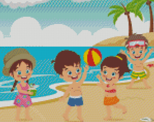 Children Playing Beach Ball Diamond Paintings