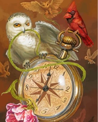 Clock And Birds Diamond Paintings