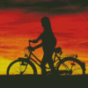 Girl With Bike Silhouette At Beautiful Sunset Diamond Paintings