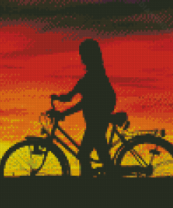 Girl With Bike Silhouette At Beautiful Sunset Diamond Paintings