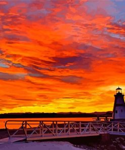 Lighthouse Sunset By The Lake Diamond Paintings