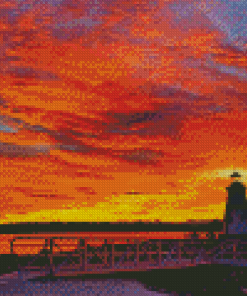 Lighthouse Sunset By The Lake Diamond Paintings