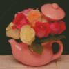 Pink Teapot With Flowers Diamond Paintings