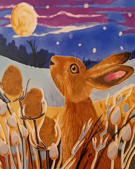 Rabbit Looking At The Moon Diamond Paintings