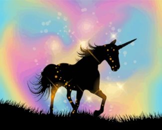 Rainbow And Unicorn Silhouette Diamond Paintings
