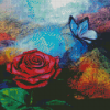 Rose And Blue Butterfly Diamond Paintings