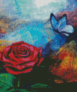 Rose And Blue Butterfly Diamond Paintings