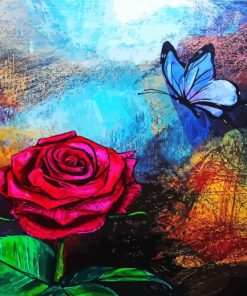 Rose And Blue Butterfly Diamond Paintings