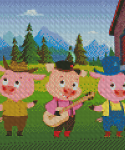 Three Little Pigs Playing Music And Singing Diamond Paintings