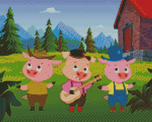 Three Little Pigs Playing Music And Singing Diamond Paintings