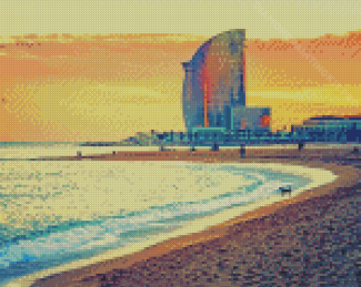 Barcelona Beach At Sunset Diamond Paintings