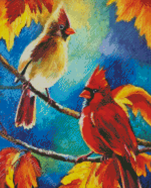 Cardinals Couple Abstract Diamond Paintings