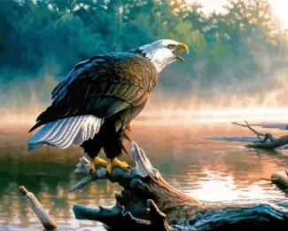 Eagle On Tree By The River Art Diamond Paintings