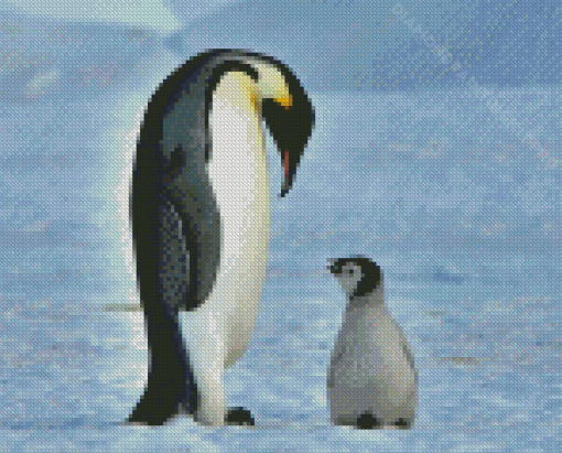 Emperor Penguin And Baby Penguin Diamond Paintings