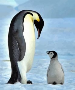Emperor Penguin And Baby Penguin Diamond Paintings