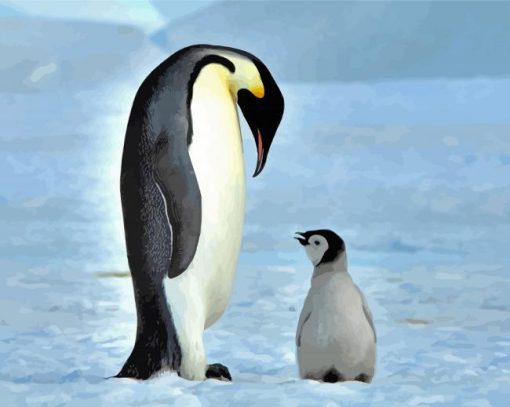 Emperor Penguin And Baby Penguin Diamond Paintings