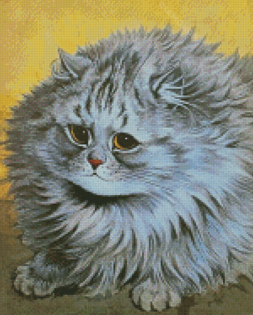 Fat Long Hair Grey Cat Diamond Paintings