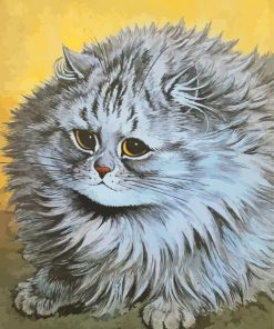 Fat Long Hair Grey Cat Diamond Paintings